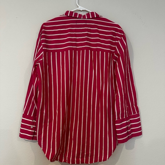 Piombo Women’s Button Up Blouse Size Medium Pink White Stripe 100% Cotton - Picture 4 of 4